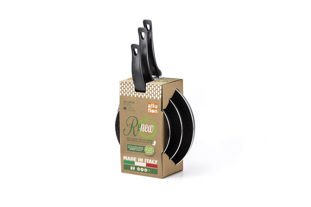 Alluflon Vesuvia Renew Pad Set 20-24-28 cm für jedes Kochfeld ohne Induktion Recyceltes Aluminium au