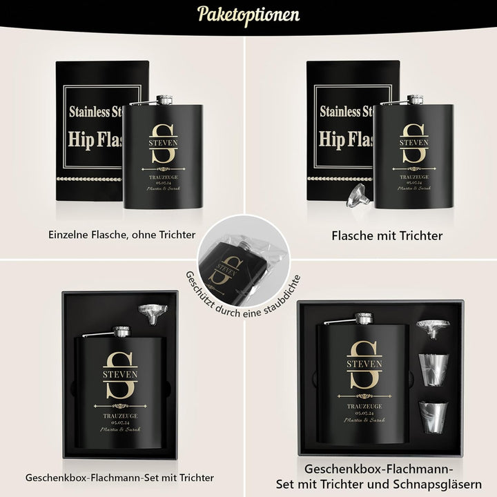 Flachmann Mit Gravur, 8 Stück Flachmänner Personalisiert 227ml/8oz für Trauzeugen Geschenke, Gravier