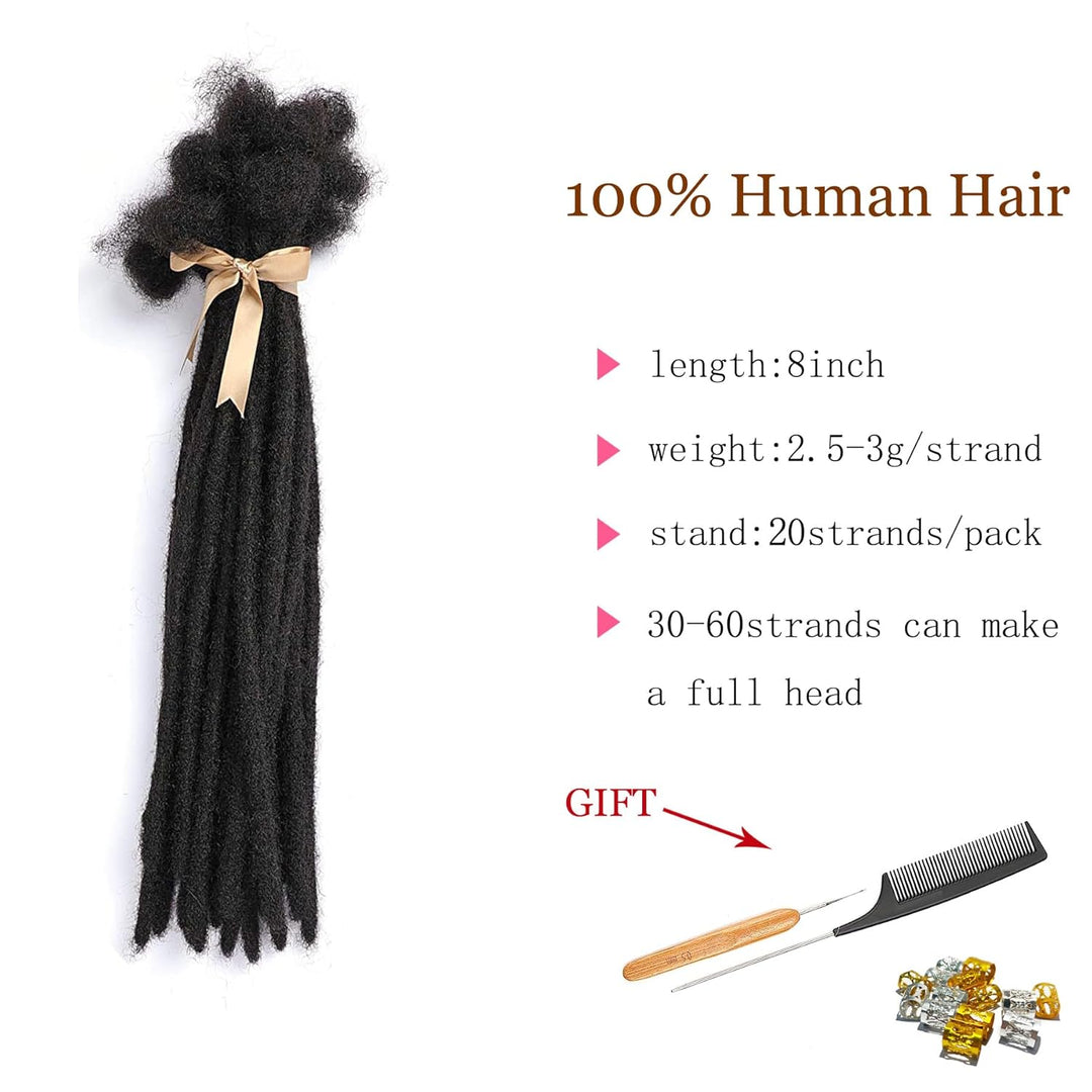 TAOYEMY Dreadlock Extension 8 inch 100% Human Hair Afro Kinky 20 Strands Dreadlock Extensions for Ma