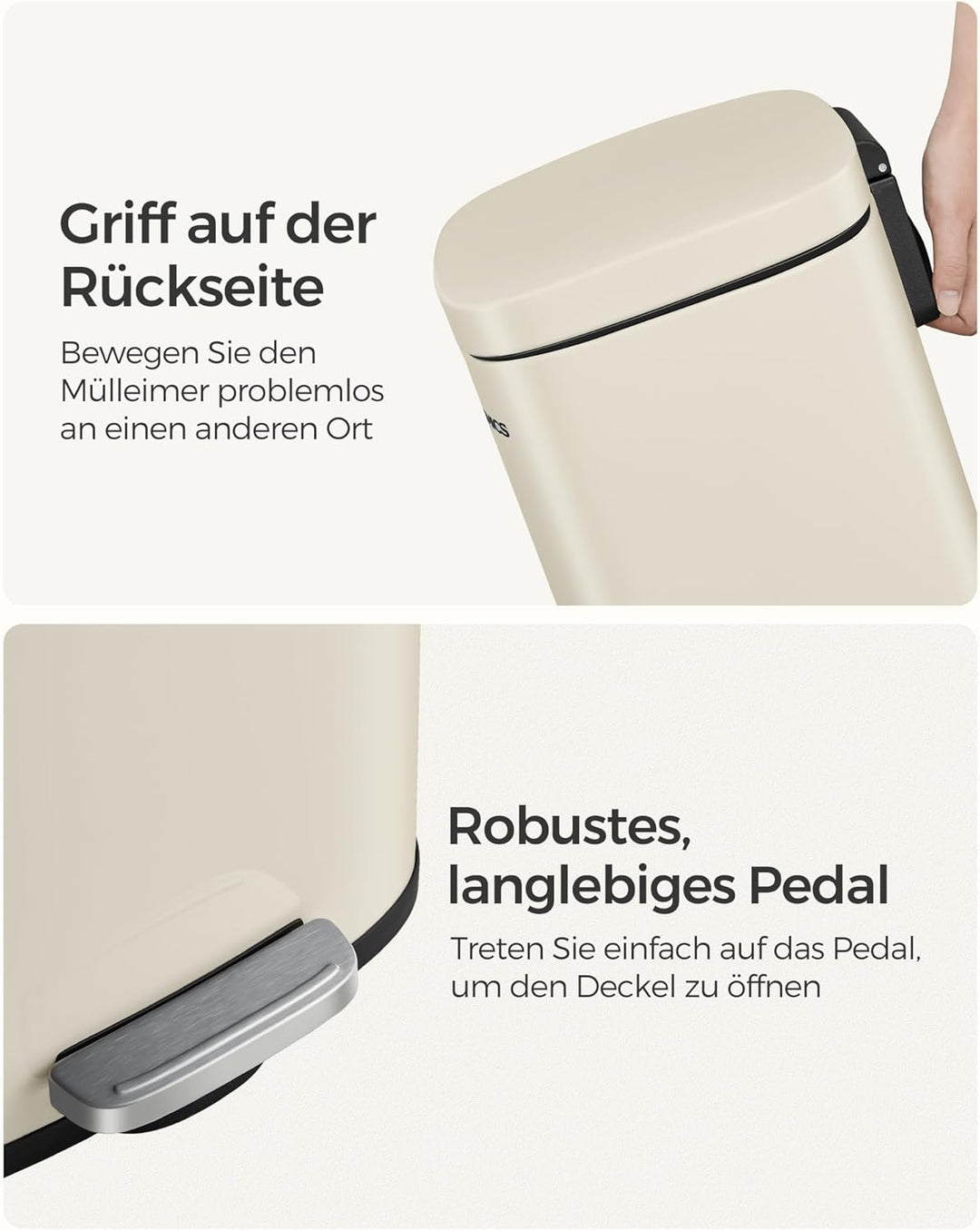 SONGMICS Mülleimer Küche, 30 Liter, Abfalleimer, Tretmülleimer, Küchenmülleimer mit Softclose-Deckel