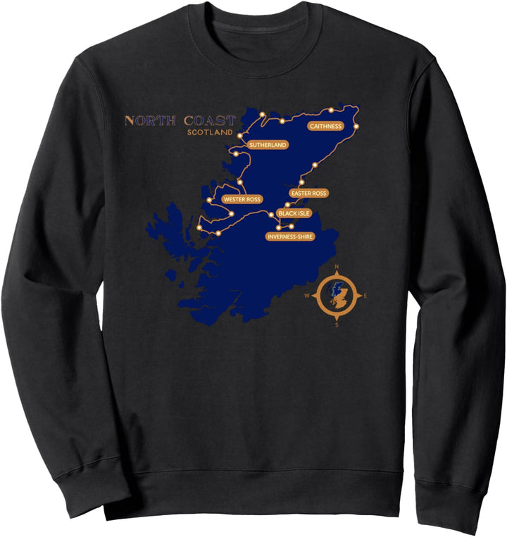 NC500 Karte Route Coast of Scotland Road Trip North Highlands Sweatshirt