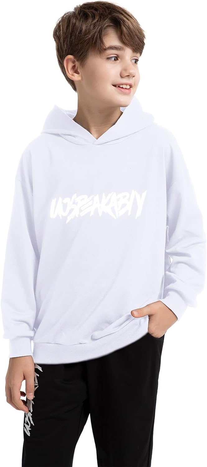 amropi Jungen Hoodie Trainingsanzug Sweatshirt Top und Hose Kleidungsset 2-15 Jahre 11-12 Jahre Weis