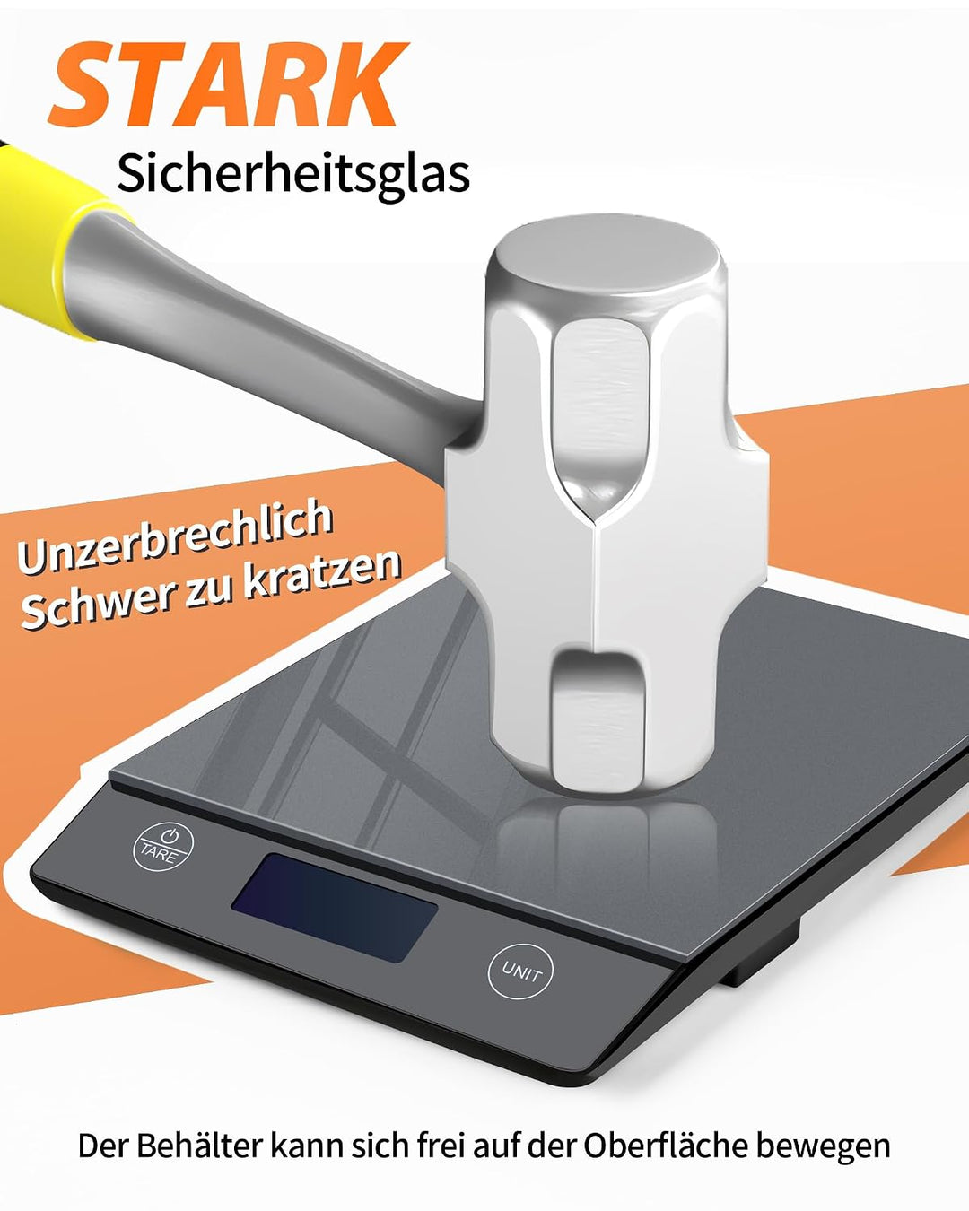 Küchenwaage Digitale mit LCD-Display und Tara-Funktion, Präzise 1g Messung zum Backen und Kochen, Gl