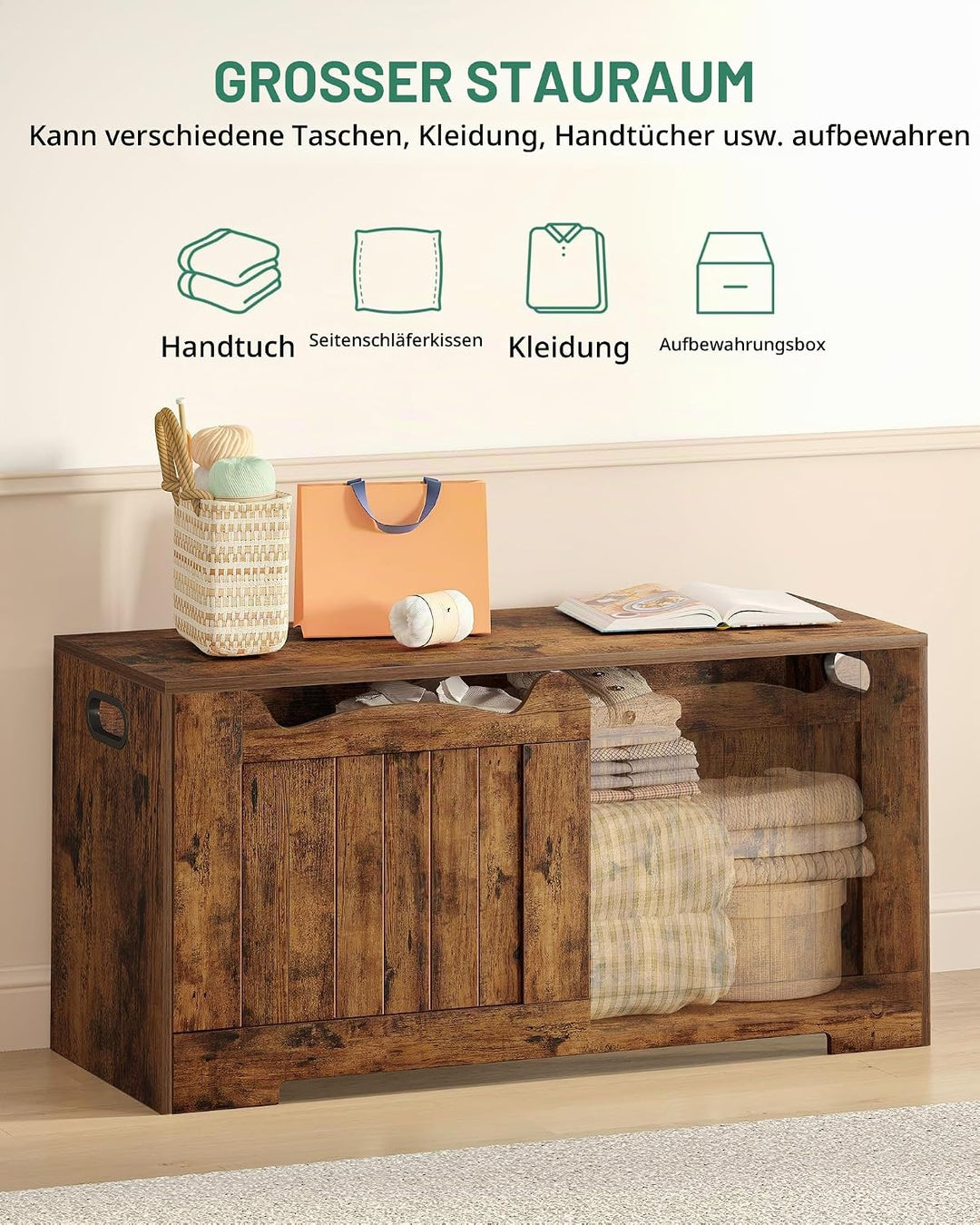 Hzuaneri Schuhbank, Sitzbank mit Stauraum, Sitztruhe, 2 Sicherheitsscharniere, Aufbewahrungsschrank,