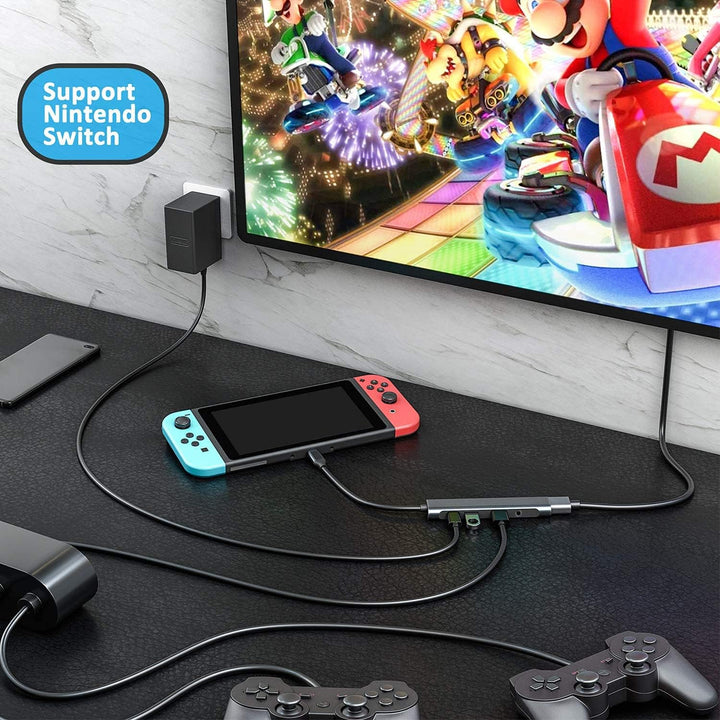 GKEAPZA USB C auf HDMI Adapter 5IN1 Typ C Hub mit 3.5mm Jack, 4K HDMI, PD 60W, USB 3.0, für Type C L