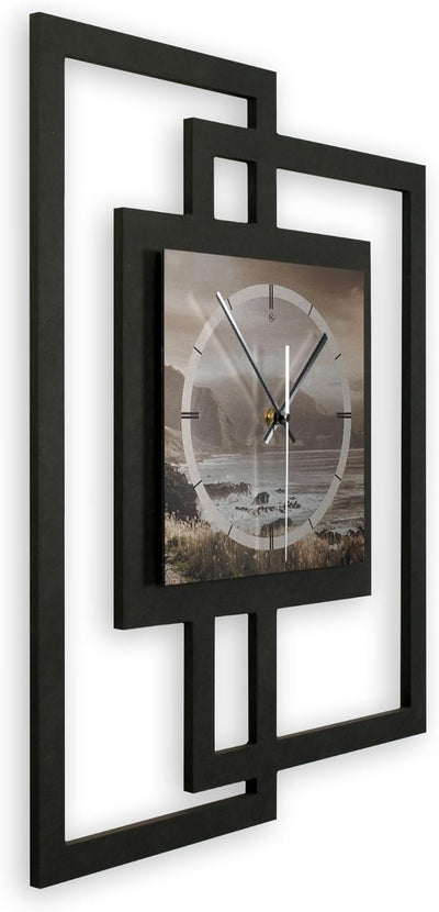Kreative Feder Designer-Wanduhr „Küste“ in modernem Metallic-Look ohne Tickgeräusche (Funk/Quarz) (F