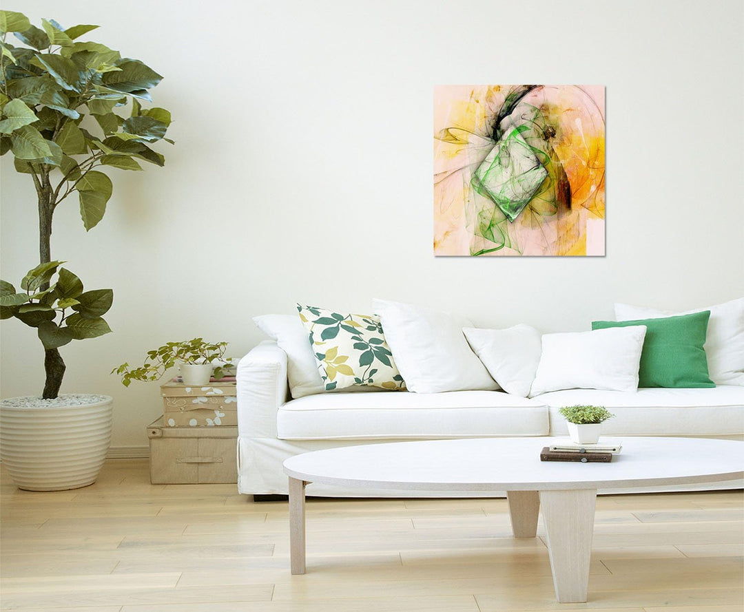 Paul Sinus Art Freche Gier - Abstrakt321_60x60cm Bild auf Leinwand Abstraktes Motiv grün gelb quadra