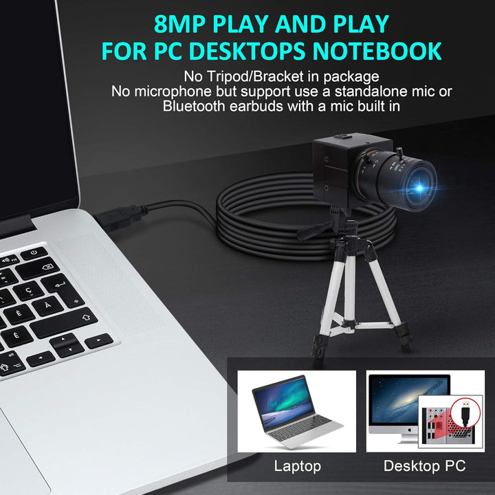 ELP 8 Megapixel Zoom Web Kamera IMX179 Sensor USB Kamera HD 2.8-12mm Variable Fokus Manuell Objektiv