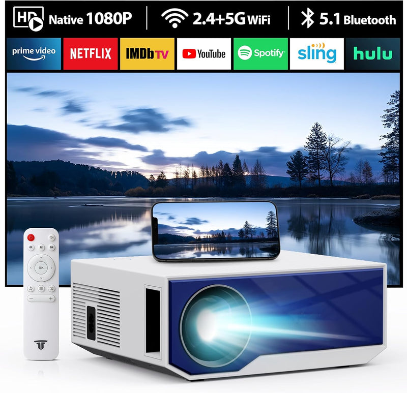 ZDK Beamer 5G WiFi Modell 2024 Full HD 1080P, 20.000 Lumen Beamer, Heimkino, kompatibel mit Smartpho