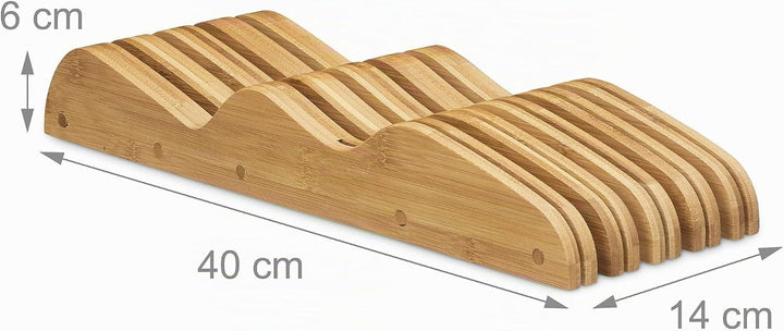 Relaxdays Messerblock Schublade, ohne Messer, liegend, Bambus, für 9 Messer, HBT: 5x12x40 cm, Schubl
