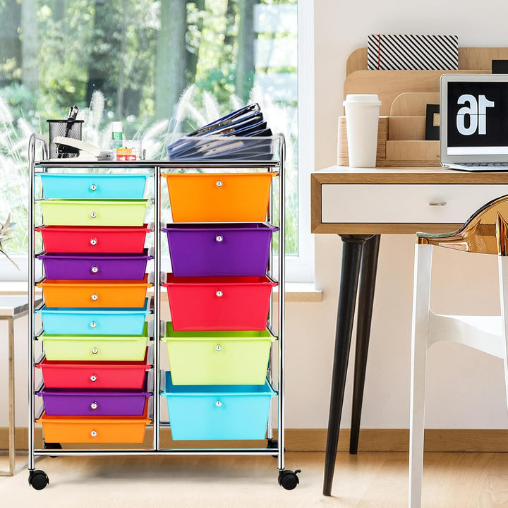 KOMFOTTEU Rollwagen mit 10/15 Schubladen stapelbar, Badrollwagen Rollcontainer mit Metallrahmen, All