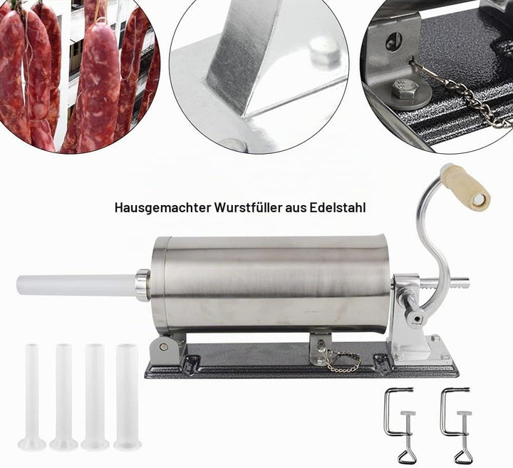 Edelstahl Wurstfüllmaschine Manuell 3L Wurstfüller Wurstspritze Wurstpresse + 4 Füllrohre für Restau