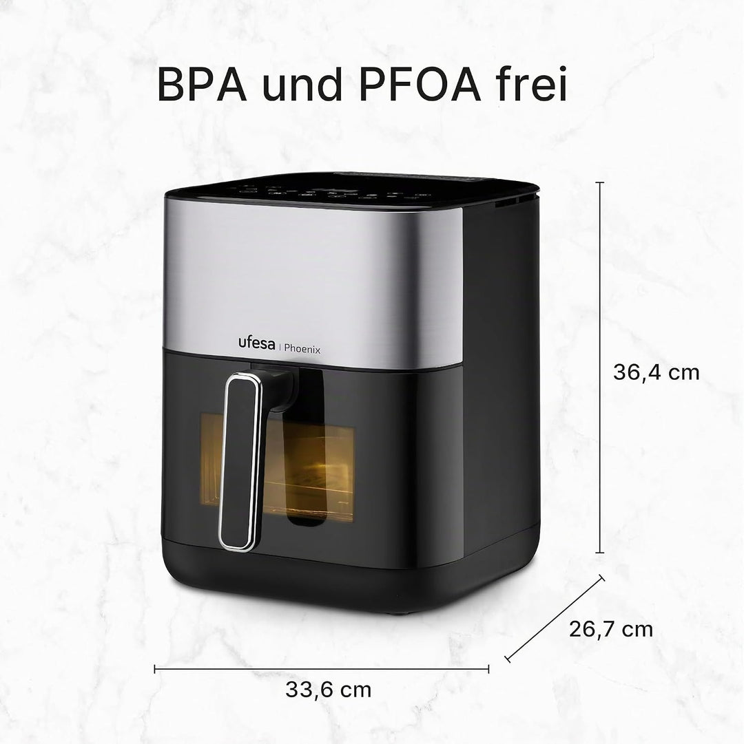 Ufesa Phoenix, Air Fryer mit Dampf, Doppelter Widerstand, 6 L, 1800 W, 10 Vorprogrammierte Programme