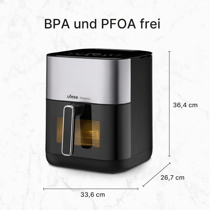 Ufesa Phoenix, Air Fryer mit Dampf, Doppelter Widerstand, 6 L, 1800 W, 10 Vorprogrammierte Programme