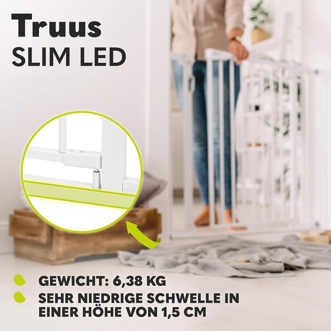 LIONELO Truus Slim LED Sicherheitstor mit Licht, Verstellbare Breite von 75 bis 105 cm mit Druckbesc