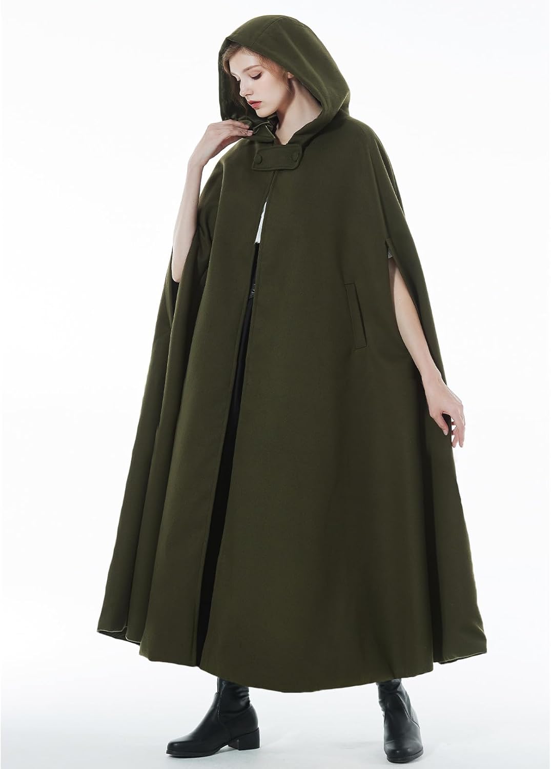 BEAUTELICATE Umhang mit Kapuze Mantel Wollmischung Damen Poncho Cape Lose Trenchcoat Outwear Hochzei
