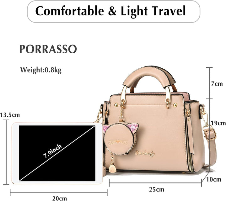 PORRASSO Damen Handtasche Süsse Umhängetasche Henkeltaschen Frauen Wasserdicht PU Leder Schultertasc
