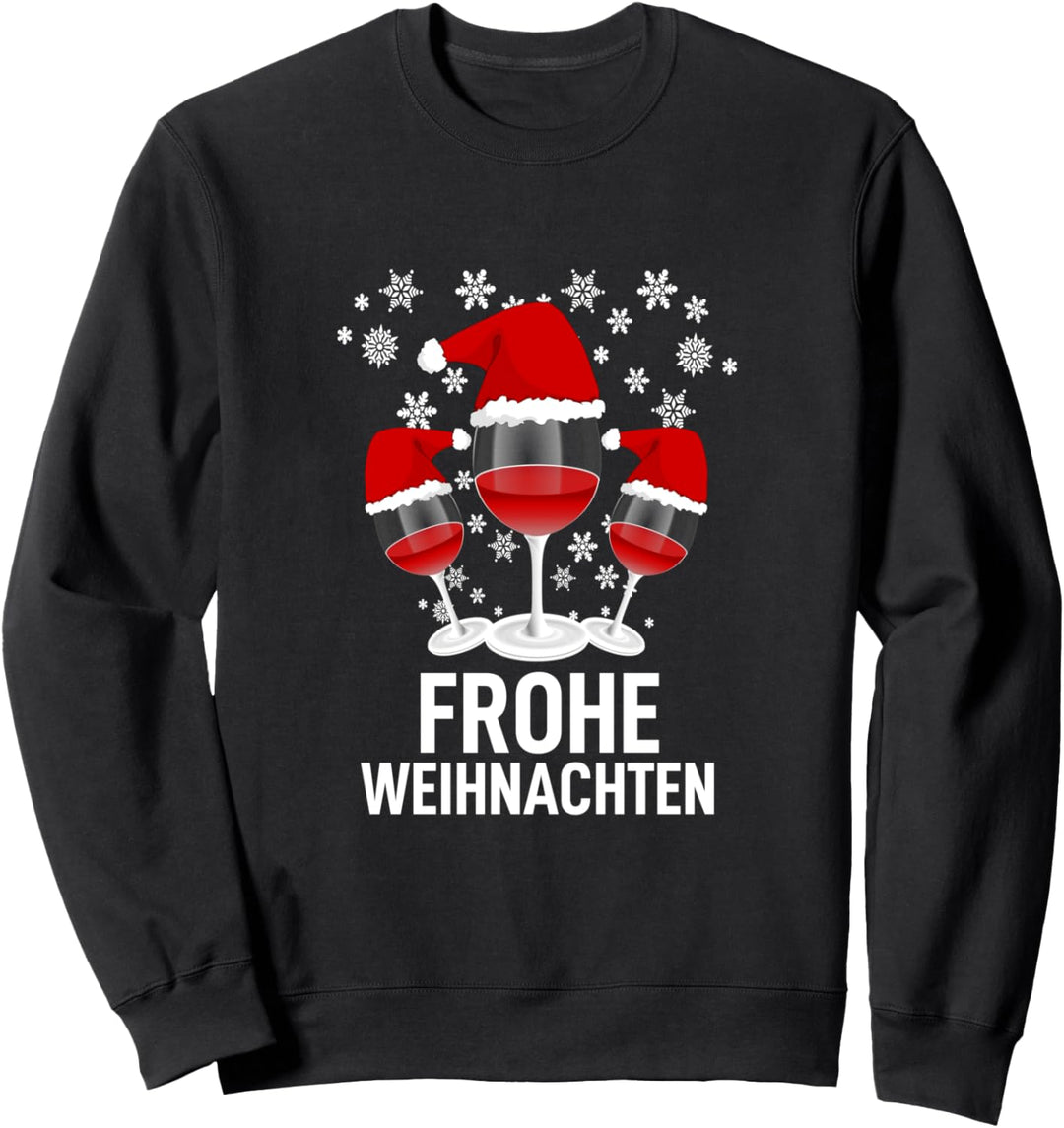 Frohe Weihnachten Wein Rotwein Weinglas mit Weihnachtsmütze Sweatshirt