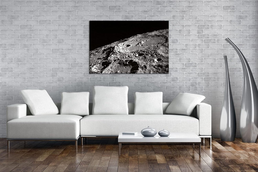Oberfläche des Mondes Format: 80x60 als Leinwand, Motiv fertig gerahmt auf Echtholzrahmen, Hochwerti