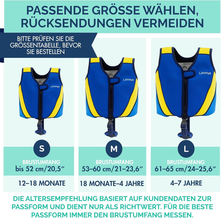 Limmys Premium Neopren Schwimmweste für Kinder, ideale Schwimmhilfe für Jungen und Mädchen, EXTRA