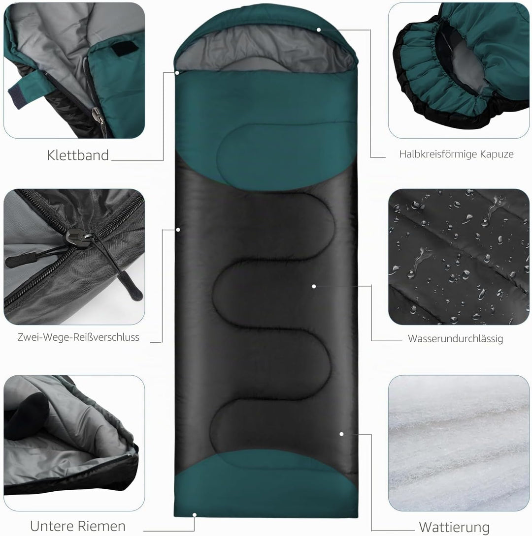 Schlafsack Outdoor für Camping 3 Jahreszeiten Erwachsene Schlafsack, 2 in 1 Funktion Deckenschlafsäc