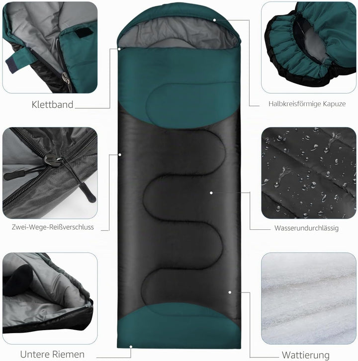 Schlafsack Outdoor für Camping 3 Jahreszeiten Erwachsene Schlafsack, 2 in 1 Funktion Deckenschlafsäc