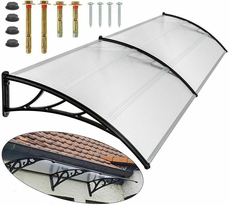 Vordach für Haustür 200x 93 cm Transparentes Gewölbt Haustürvordach aus Aluminium und Polycarbonat f