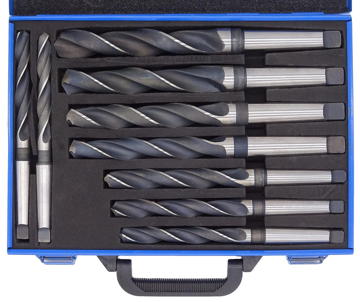 PeTools, Spiralbohrer 9 tlg. HSS Konus-Bohrer, Stahlbohrer 14,5-30mm, Morsekegel MK MK2, MK3 DIN345