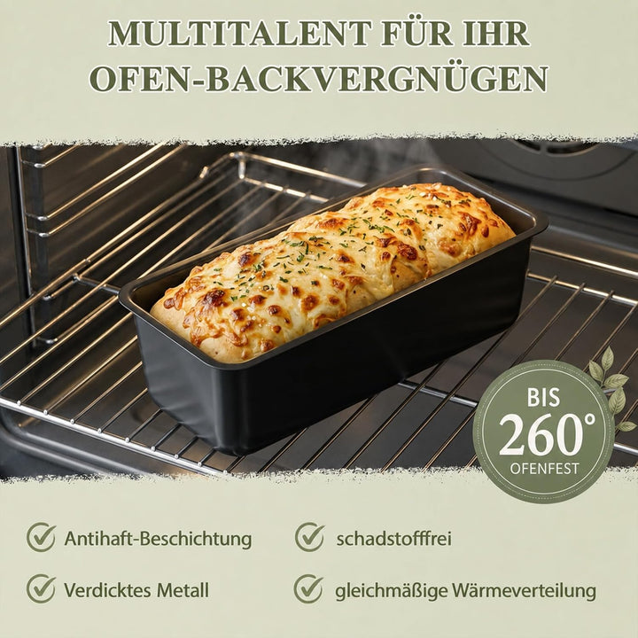 Premium Brotbackform mit Deckel 28 x 11 x 10 cm, Extra hohe Kastenform, Toastbrot-Backform aus Kohle