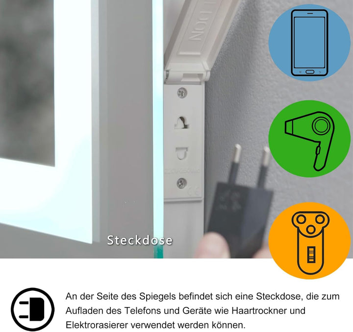 MIQU LED Badspiegel mit Beleuchtung 100x60 cm Badezimmerspiegel, Bad Gross Spiegel mit Bluetooth und
