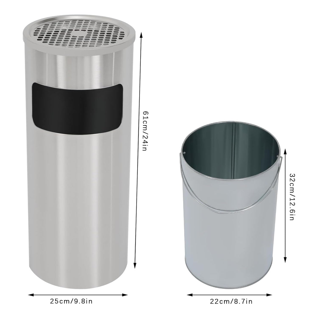 15L Mülleimer, Innen/Aussen Edelstahl Mülleimer, mit Standaschenbecher, Edelstahl Standaschenbecher,