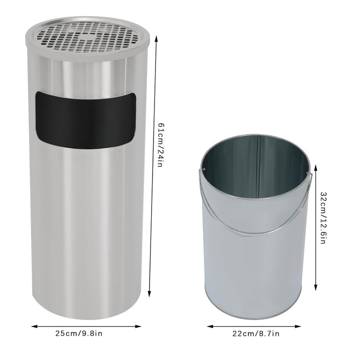 15L Mülleimer, Innen/Aussen Edelstahl Mülleimer, mit Standaschenbecher, Edelstahl Standaschenbecher,