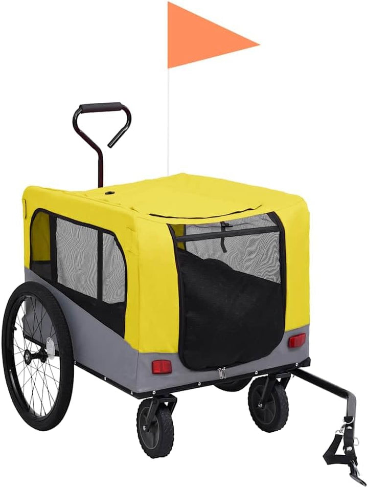 vidaXL 2-in-1 Fahrradanhänger Hunde Buggy Hundefahrradanhänger Hundetransporter Gelb und Grau, Gelb