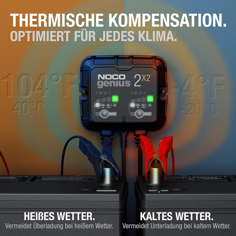 NOCO GENIUS2X2: 4A (2A/Bank) Ladegerät, 6V/12V Batterieladegerät, Erhaltungsladegerät und Desulfator