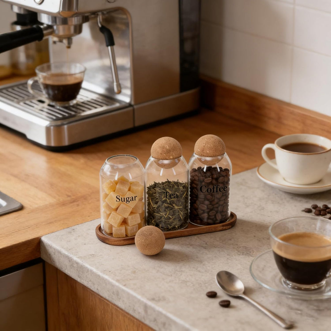 Kaffeedose 500ml 3er Set Enthält Kaffeebehälter, Teedose und Zuckerdose Glas, Kaffeebohnen Behälter