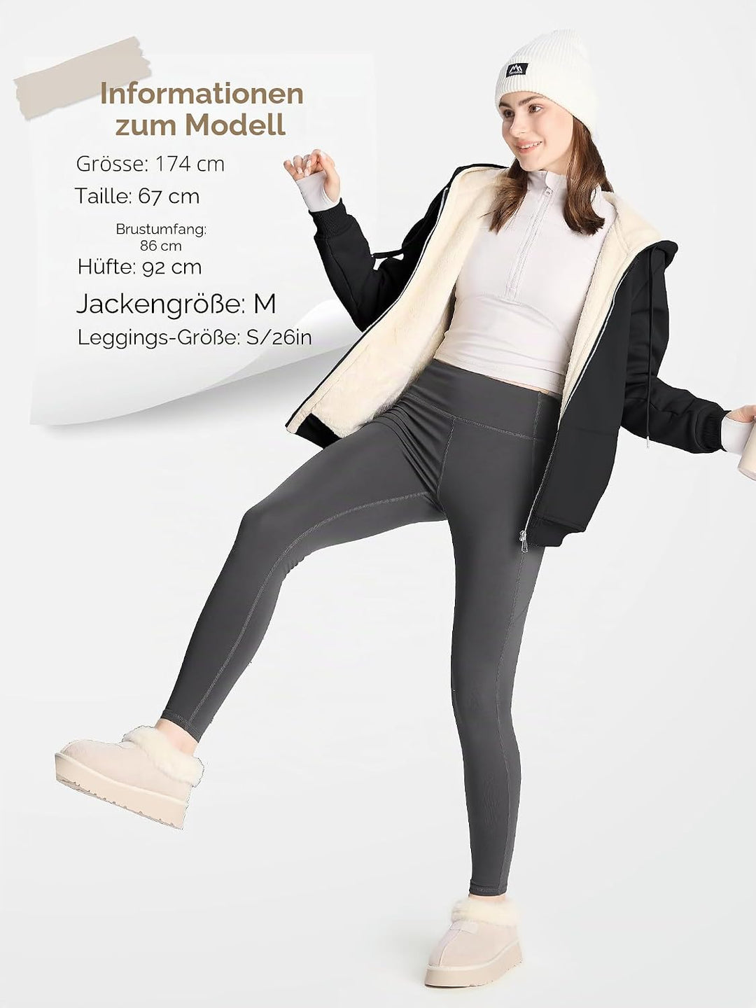 MOVE BEYOND Sweatjacke Damen mit Kapuze Zipper Hoodie Fleecejacke Gefüttert Warme Winterjacke mit Re