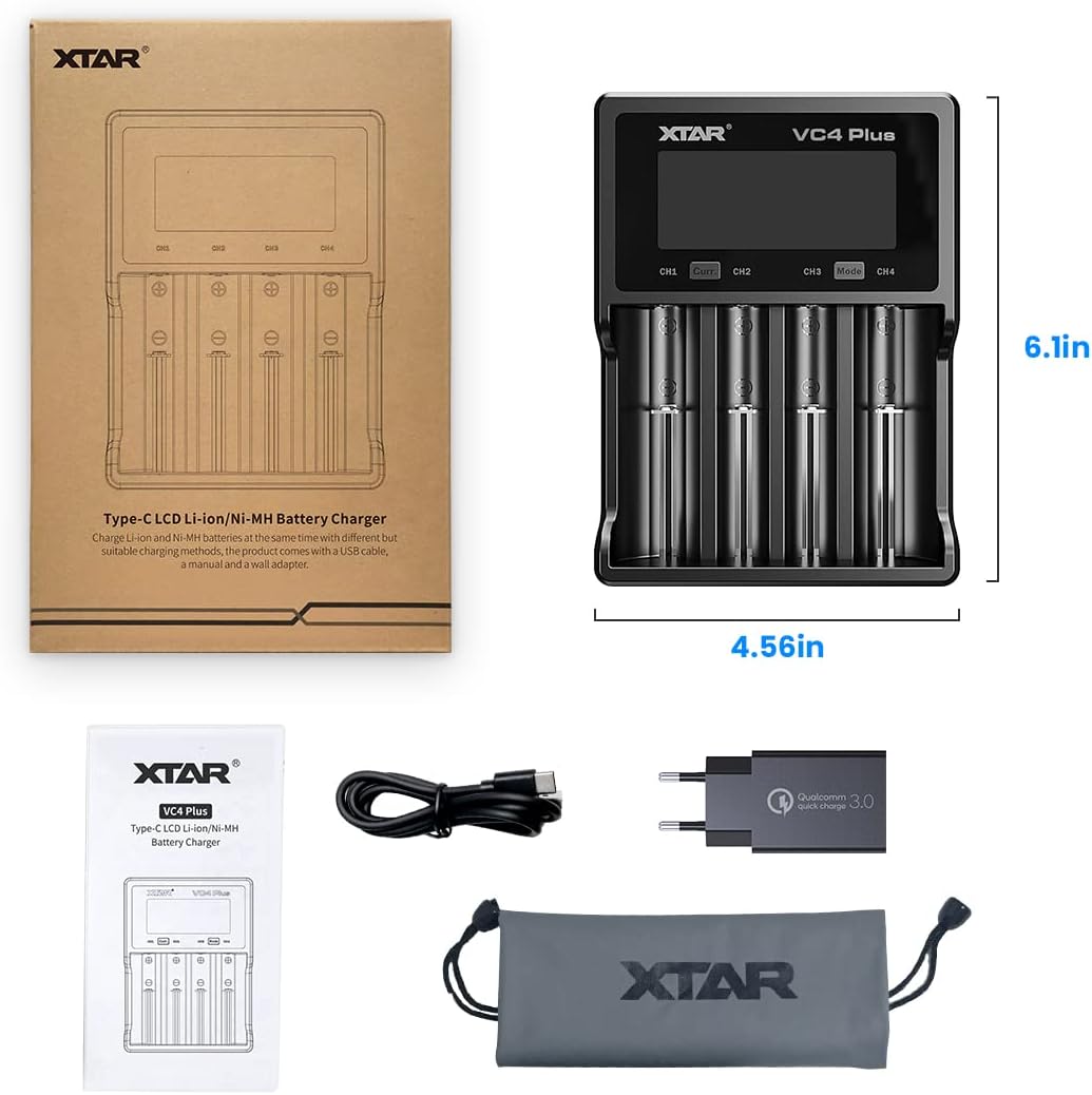 18650 akku ladegerät 4 Slot XTAR VC4 Plus Schnellladegerät für 3.6V 3.7V Li-ion 18650 18700 26650 32