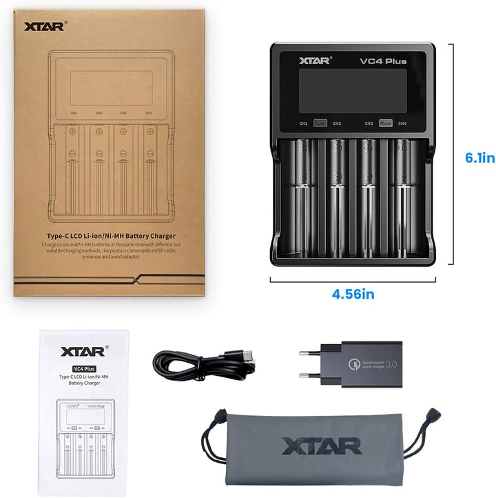 18650 akku ladegerät 4 Slot XTAR VC4 Plus Schnellladegerät für 3.6V 3.7V Li-ion 18650 18700 26650 32