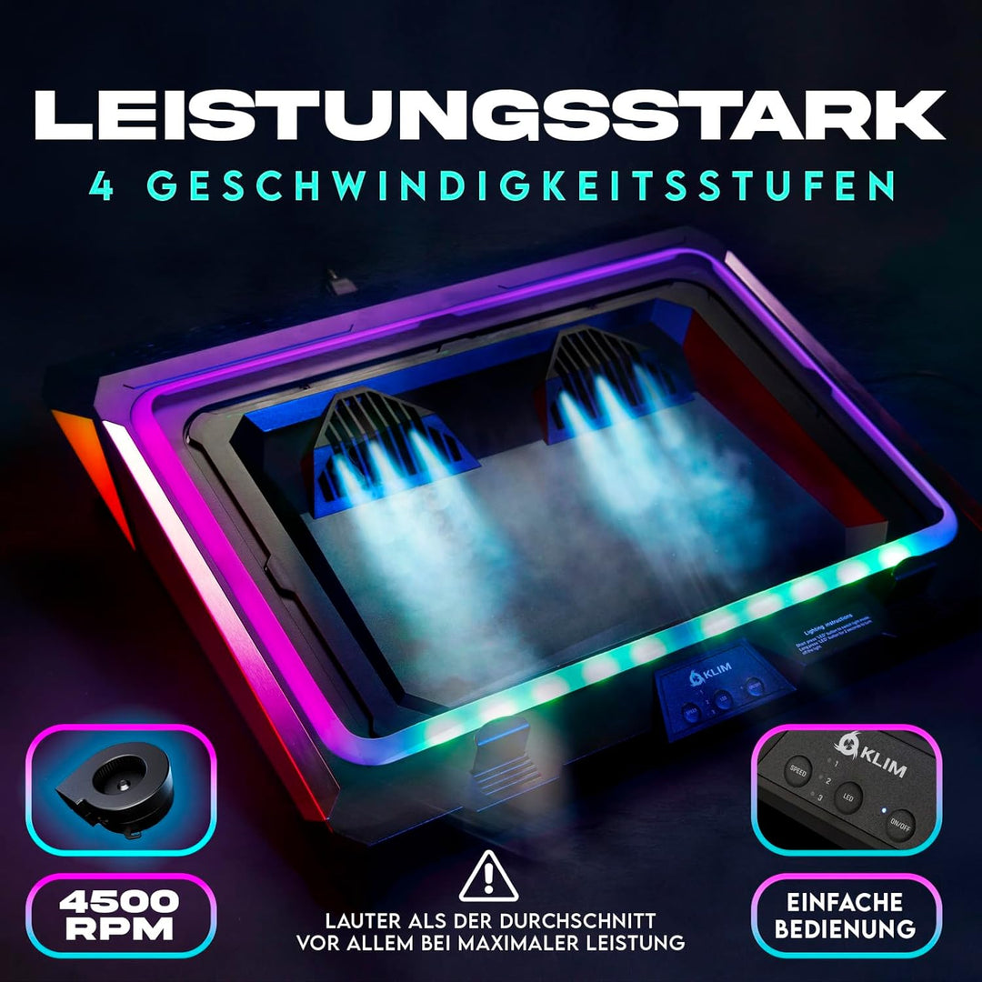 KLIM Mistral Laptop Kühler | Leistungsstarker Turbo-Ventilator (4500 U/min) | Gummiringdichtung für