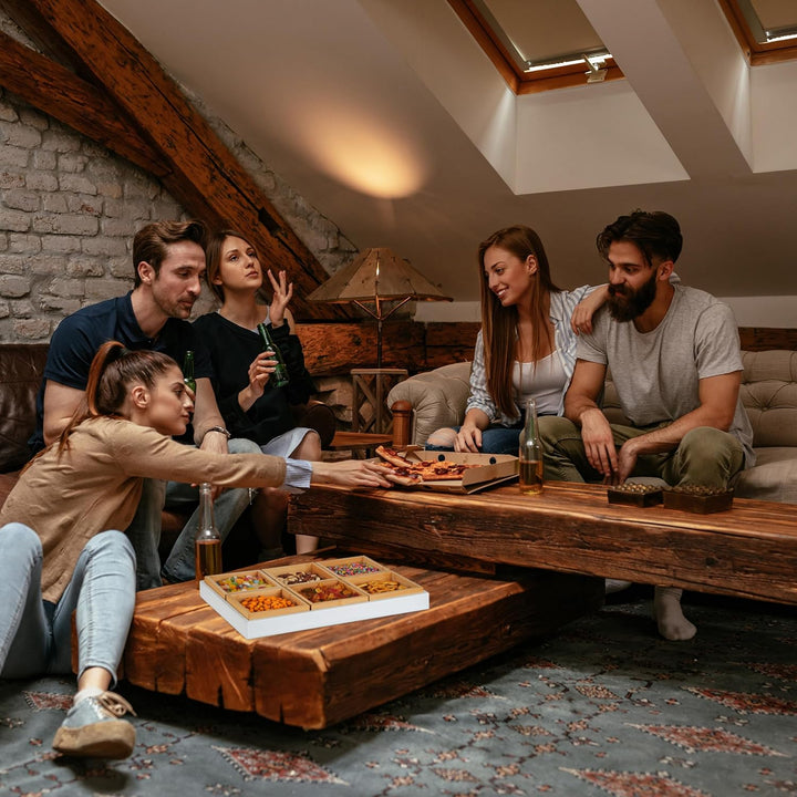 Relaxdays Snackschalen Set, mit Serviertablett, Bambus, 6 Schälchen, Chips, Nüsse & Süssigkeiten, Se
