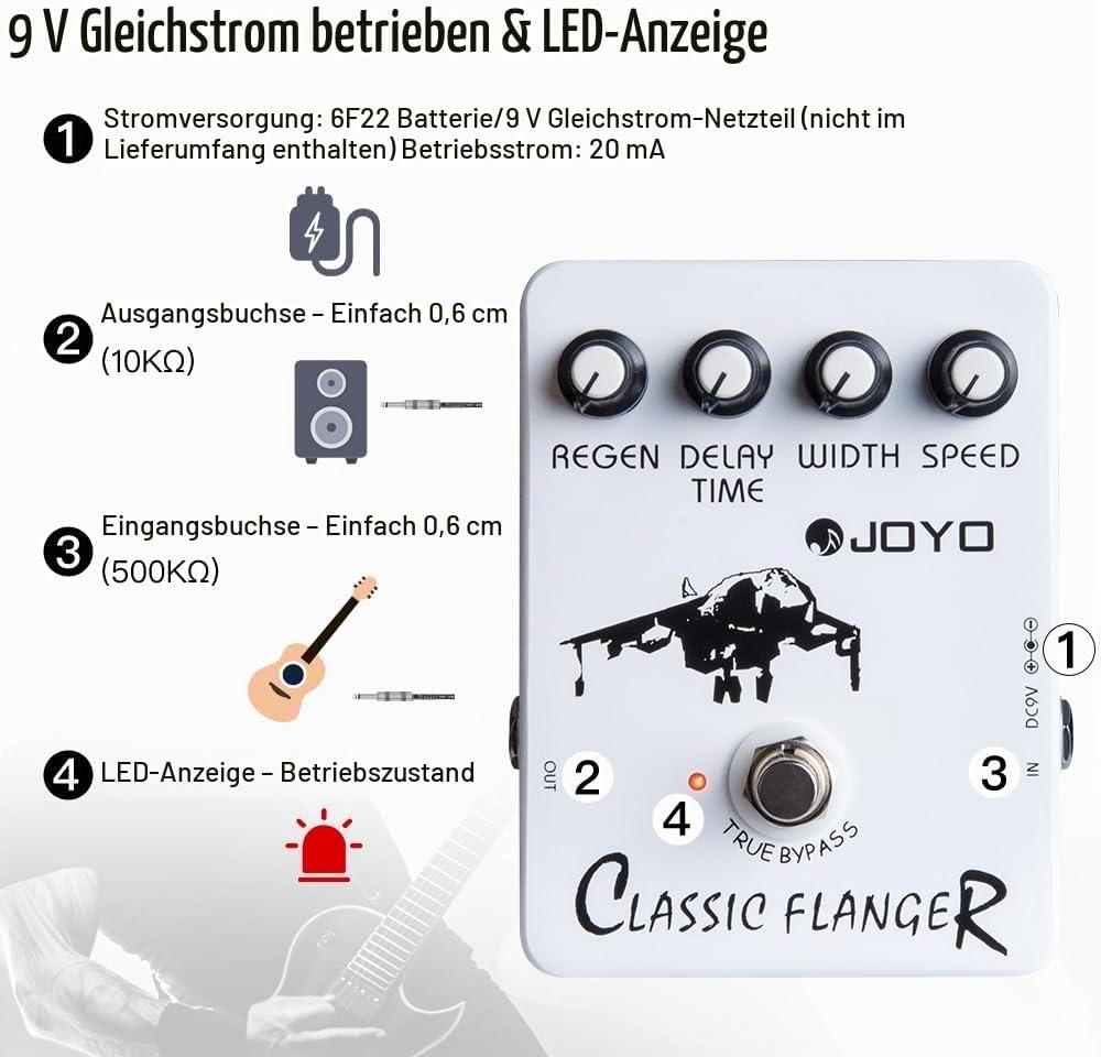 JOYO Flanger-Effektpedal Erzielen Sie metallische Flanger-Sounds und schnelles, zitterndes Vibrato f