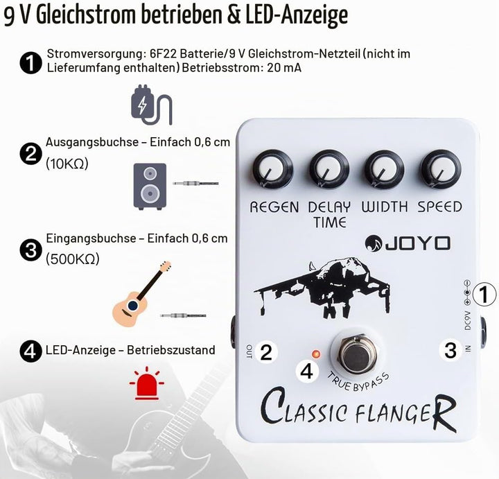 JOYO Flanger-Effektpedal Erzielen Sie metallische Flanger-Sounds und schnelles, zitterndes Vibrato f