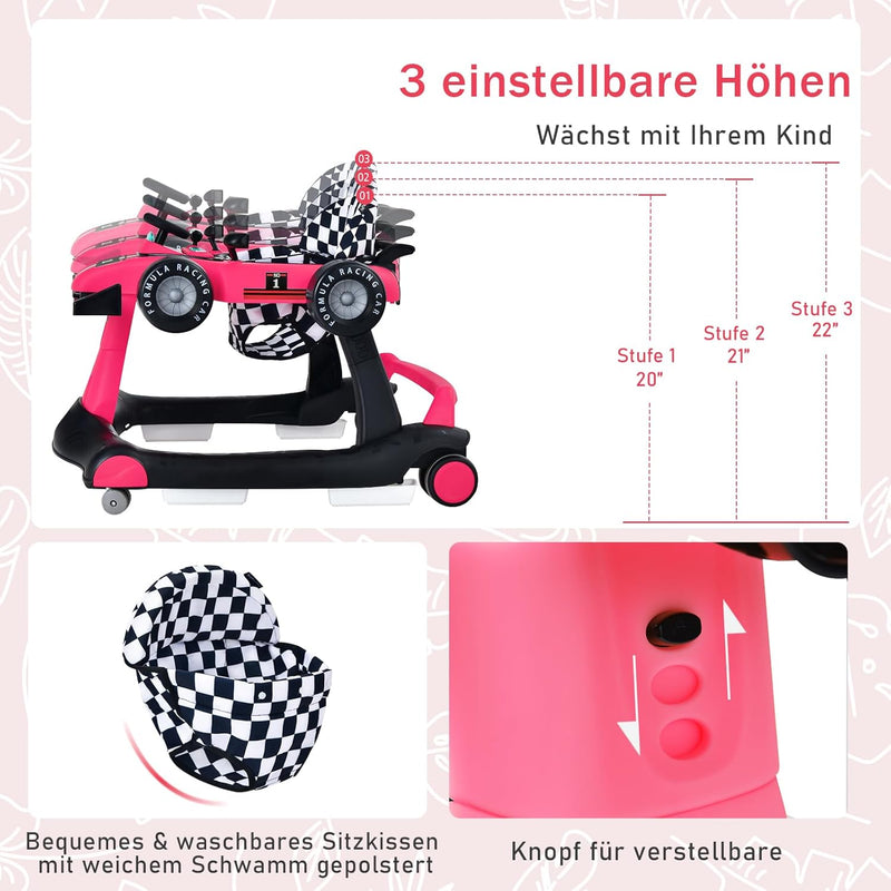 GOPLUS 4 in 1 Baby Lauflernhilfe, Lauflernwagen höhenverstellbar mit Licht & Musik, Baby Walker Auto