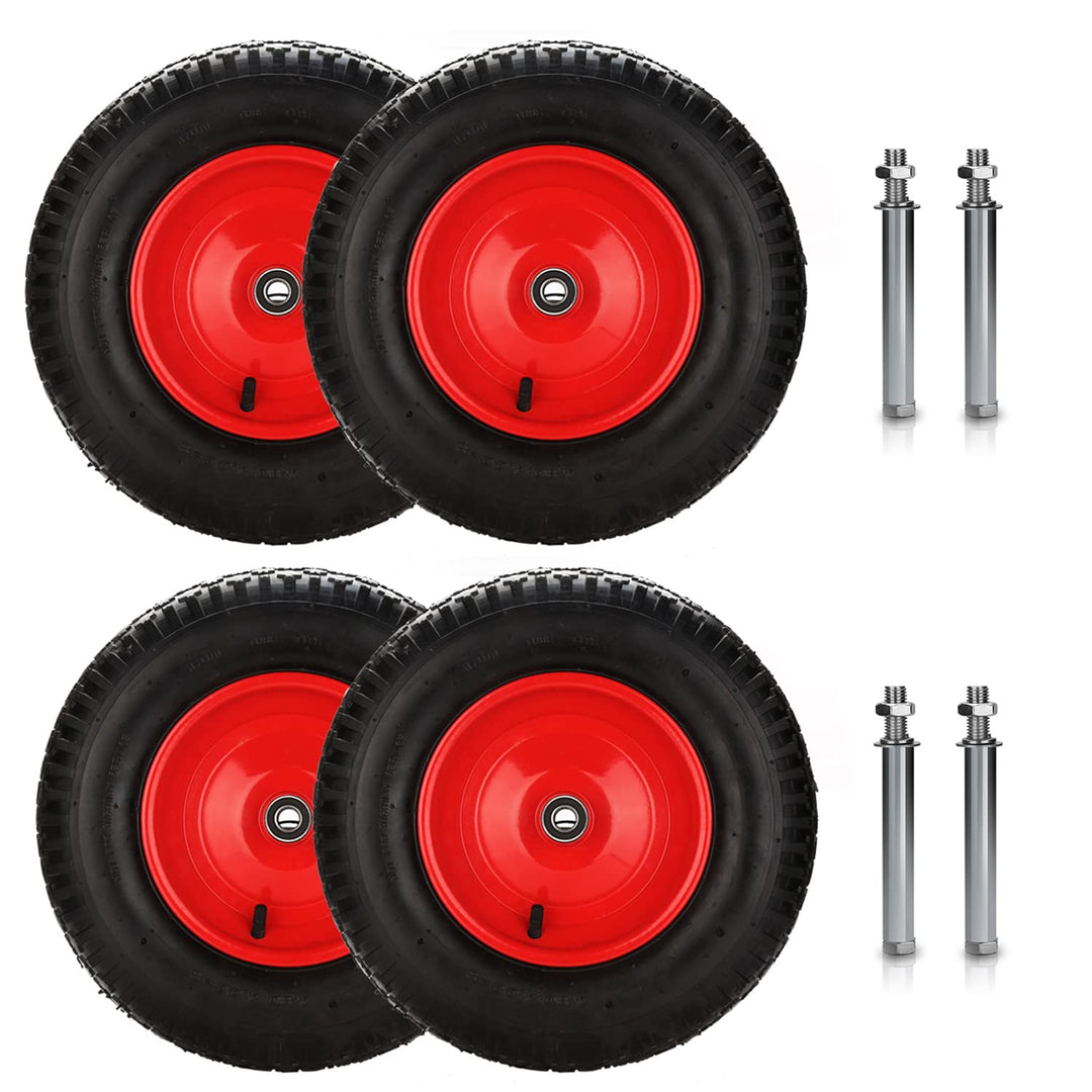 Gimisgu 4x Schubkarrenrad luftbereift 4.80/4.00-8 Ø 390mm PU Gummirad mit Achse 200 kg Tragkraft Ers