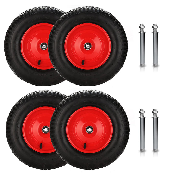 Gimisgu 4x Schubkarrenrad luftbereift 4.80/4.00-8 Ø 390mm PU Gummirad mit Achse 200 kg Tragkraft Ers