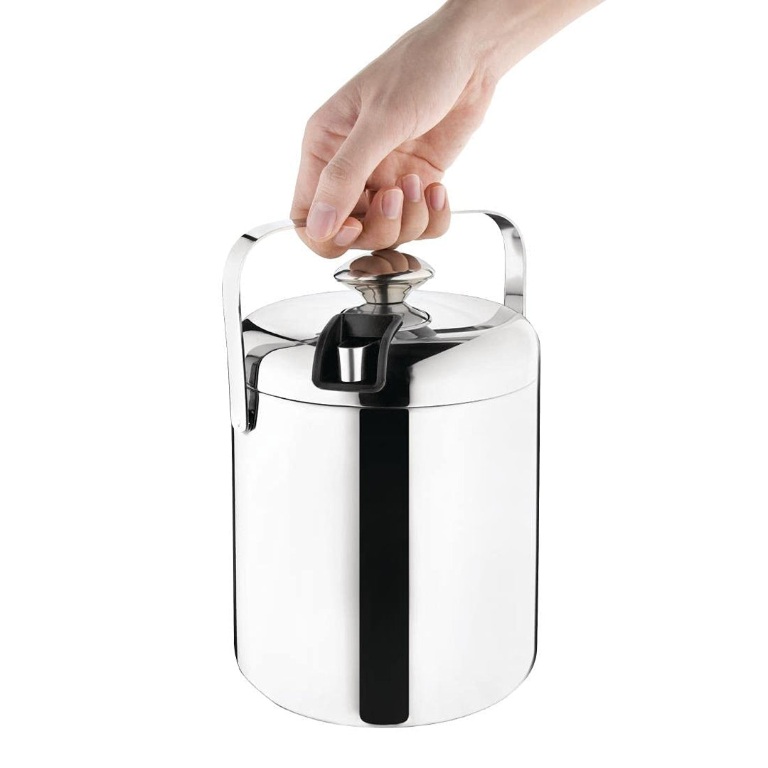 Olympia Eiskübel mit Deckel und Zange, 1,23 Liter, Edelstahl, hochglanzpoliert, Schwenkgriff, integr