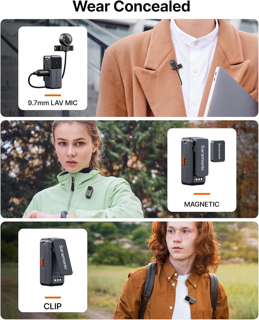 Saramonic Air Wireless Lavalier Mikrofon mit Ladecase, Externes ø9,7mm Mikro, Mikrofon Handy, 48kHz/