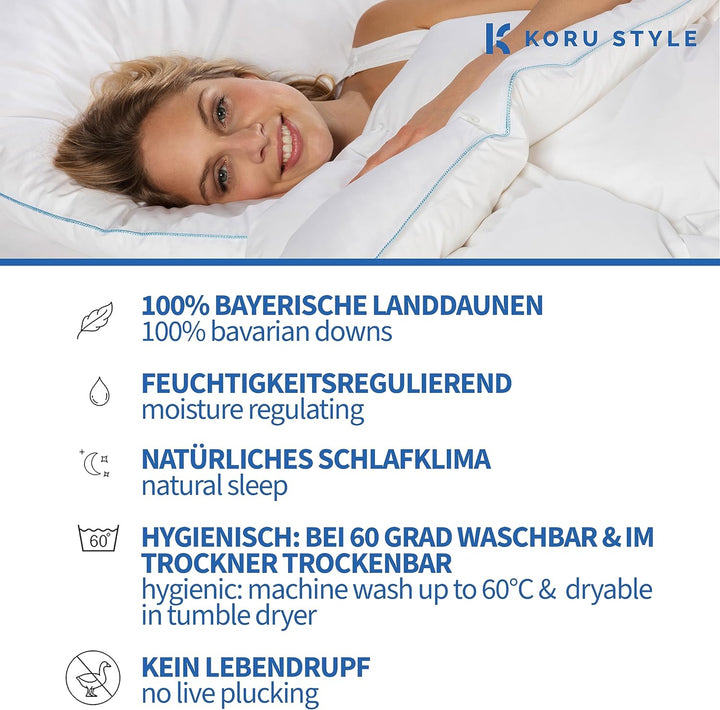 Koru Style Premium Daunen Bettdecke 135x200 cm – 100% Daunen – Winterdecke 135x200 cm – Daunendecke