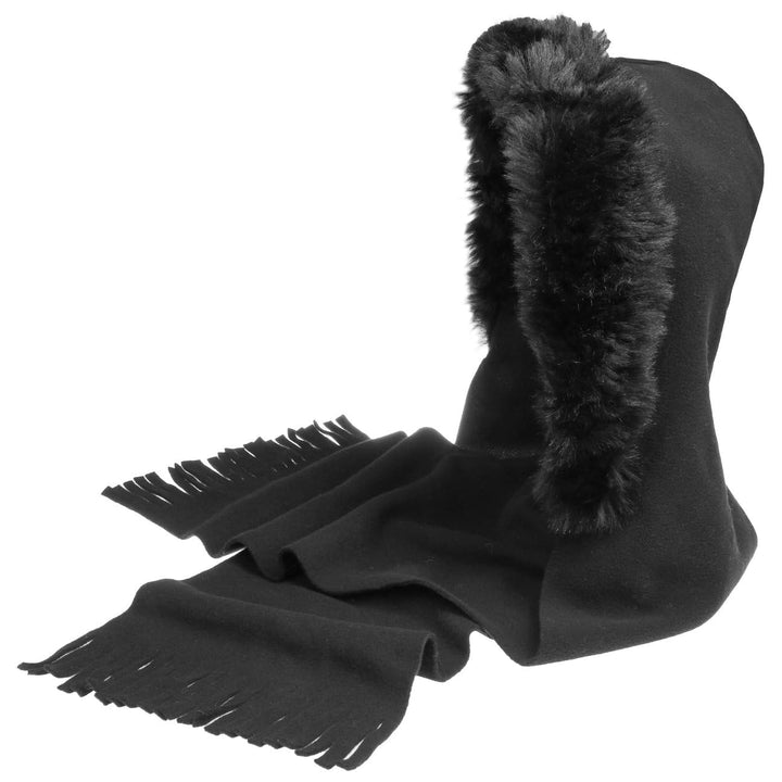 LIERYS Fleece Schalhaube Webpelz Unifarben Kapuzenschal mit Fransen Made in Italy Damen Herbst/Winte