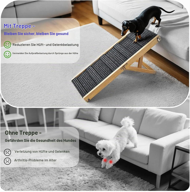 2025 Upgraded Hund Rampe für Couch, Faltbare Hölzerne Kleine Hund Rampe für Bett, 4 Einstellbare Höh